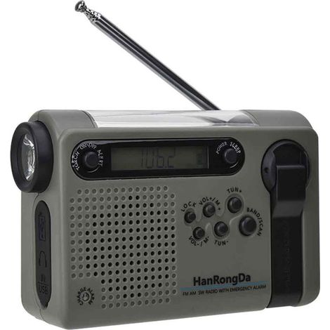 Radio d'Urgence à Manivelle et Solaire 2000mAh - Radio FM/AM - Chargeur USB - Lampe Torche LED - Version UK (1/5)