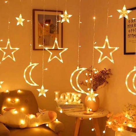 LED-Lichterkette mit Sternen und Monden, romantische Stimmungsbeleuchtung für Fenster, Schlafzimmer, Wohnzimmer, Geschäft, warmweiß (1/4)