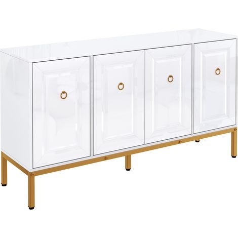 ELVMI Buffet et enfilade avec 4 Portes et Étagères Réglables, Brillance Blanche et Doré, 140 × 40 × 80 cm (1/4)