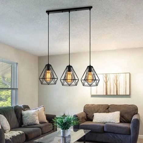 Yowei 3 Lustre Plafonnier Industrielle Vintage Lampe Luminaire en Diamant Cage Fer Forge pour Salon Chambre (1/4)