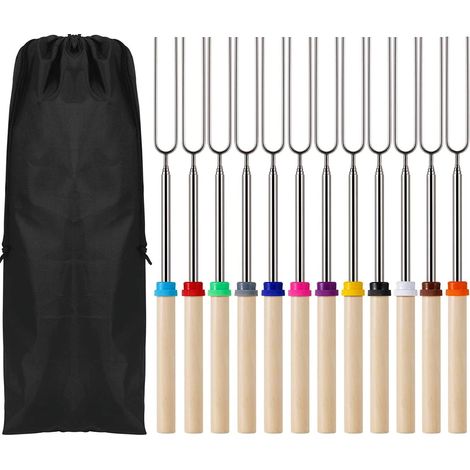 Fourchette Barbecue Telescopique - Acier Inoxydable - 30 À 82 Cm - Pour Extérieur - Lot De 12