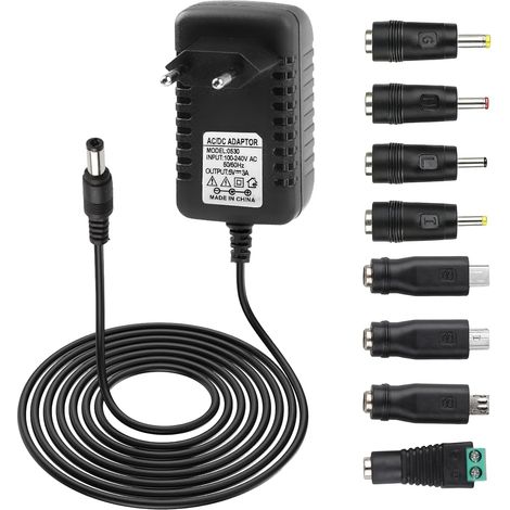 5V 3A Adaptateur Universel Alimentation AC 100-240V à DC 5V Transformateur avec 8pcs Tips pour Caméras Numériques Routeurs Haut-Parleur Boîte TV Bande Lumineuse (1/5)
