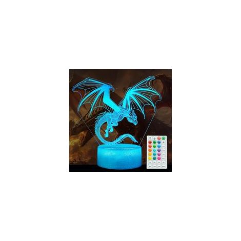 Drachenförmiges Nachtlicht, drachenförmiges Geschenk, 3D-Illusionslicht, 16 Farbmodi, einstellbare Helligkeit, Kinderzimmerdekoration für Jungen und Mädchen, Geschenk von Crezuo