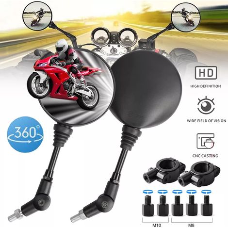 Rétroviseur - Universel M8 M10 Droit Gauche - Pour Moto Scooter Quad - Réglable 360° - Surface Élargie - Lot de 2 (1/5)