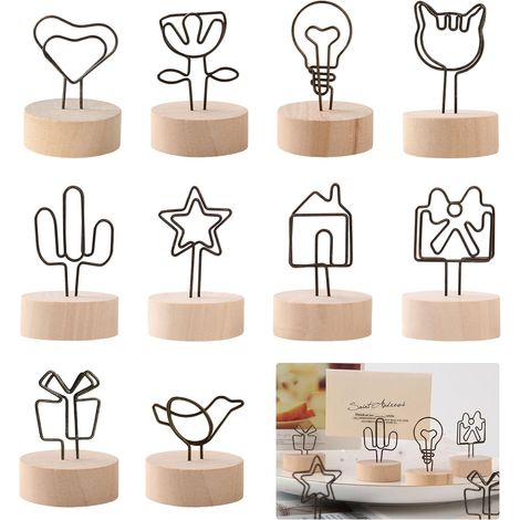 10 Pièces Porte Photo, Porte Menu en Métal, Porte Nom Table en Bois, Porte Photo Pince, Porte Menu Mariage Mini, Porte Photo Sur Pied Porte Cartes de Table pour Mariages pour Mariages et Fêtes (1/5)