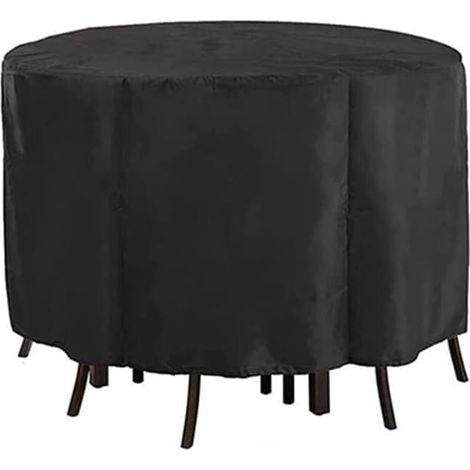 Housse ronde pour table et chaise de bar - Résistante aux intempéries - Matériau 210D - Anti-UV - Noir - 185 x 110 cm (185 x 110 cm) (1/5)