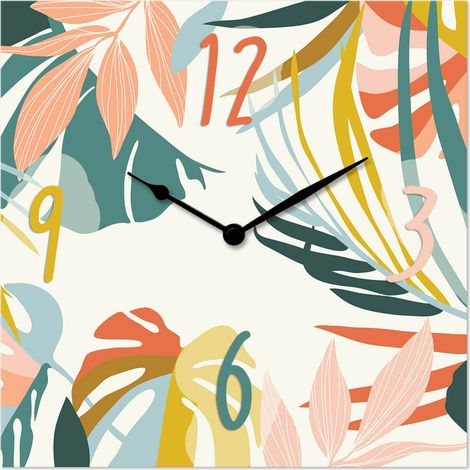 Lupia - Orologio da Parete in Legno ecologico, con stampa FOLIAGE COLOR, 30x30 cm, Made in Italy, Movimento a Quarzo, Alimentato a Batteria non inclusa, Adatto a Tutti gli Stili di Casa (1/4)