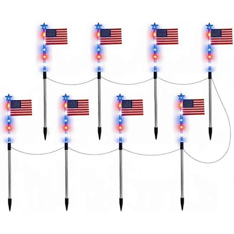 Lampe solaire Solaire Piquet Lampes - 8 Modes Red White Blue - 8pièces pour 4th of July Allée Decor (1/5)