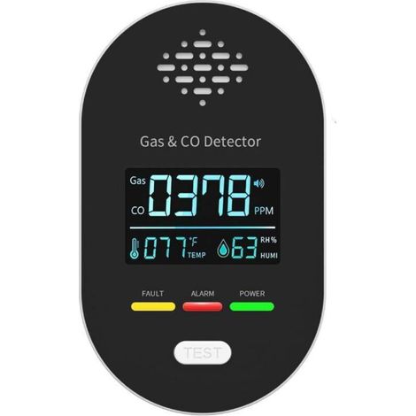 Détecteur combiné de gaz et de monoxyde de carbone avec affichage de la température et de l'humidité, noir, conforme aux normes britanniques (1/5)