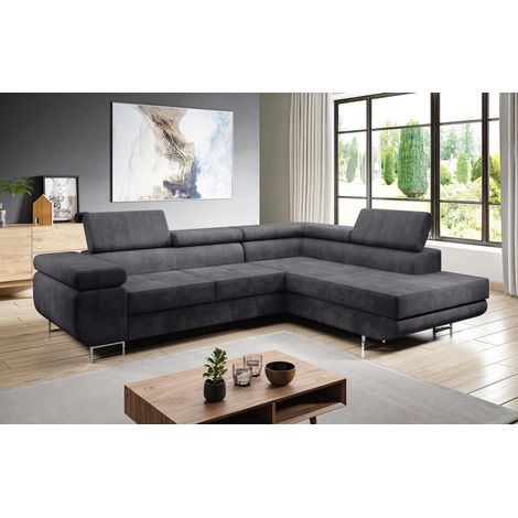 AX LIVING Couch L Form Kanya Hellgrau 275cm Bettfunktion & Stauraum R