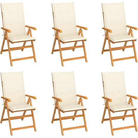 vidaXL Sillas plegables (6 unidades) con cojines color crema, de madera maciza de teca. (1/5)