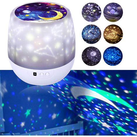 MINKUROW Proiettore Per Cielo Stellato A Led, Luce Notturna Per Bambini Girevole A 360°, 6 Effetti Di Luce, Proiettore Di Stelle Dimmerabile Luce Notturna Con 3 Led Per Bambini, Camera Da Letto, Compl (1/5)