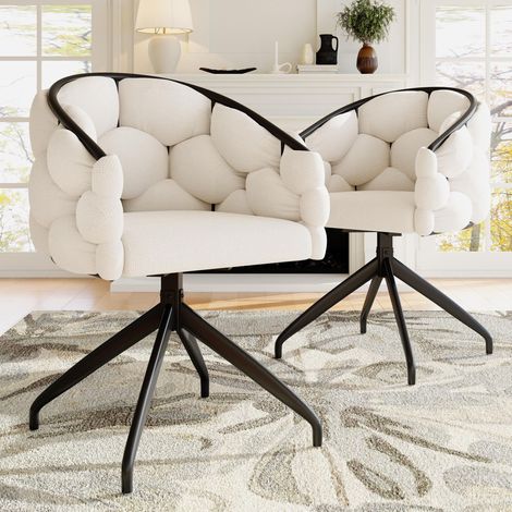 Chaise de luxe (lot de 2), pivotante à 360°, idéale pour le salon, la salle à manger ou le maquillage. Style moderne et élégant. Chaises ergonomiques avec dossier, style bulle, beige.