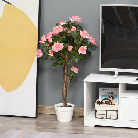 Grand rosier artificiel de 90 cm, plante artificielle en pot, rosier artificiel en plastique, aspect réaliste, idéal pour le salon, la chambre, le bureau, décoration moderne, cadeau (1/5)