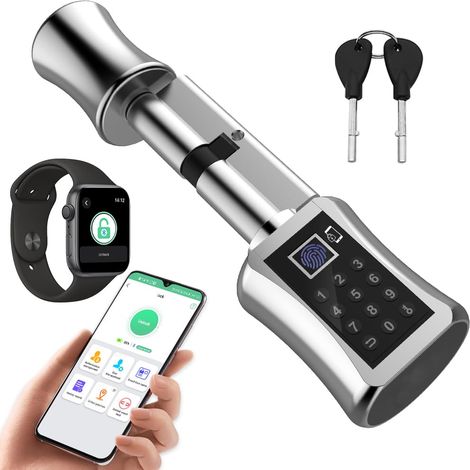 Cylindre de serrure de porte 75mm (37,5/37,5), application téléphone/empreinte digitale/mot de passe/clé, convient à la plupart des serrures de porte de l'UE, autorisation à distance (1/5)