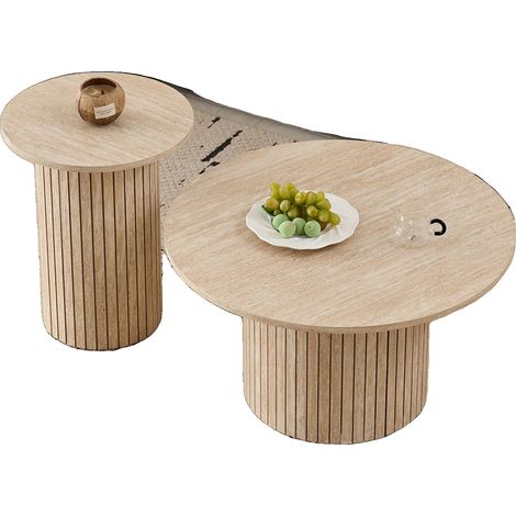 Table Basse, Design Rond, Matériaux de Haute Qualité, Couleur Bois Jaune (1/2)