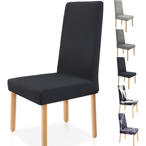 Stuhlhussen 6er Set Schwarz, Stretch, Waschbar, für Esszimmerstühle (1/5)
