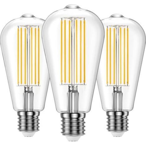 Ampolla LED Edison Vintage, Ampollas de filamento E27 10W ST64, Blanco cálido 2700K Verre Lámpara decorativa transparente 1000 lm, No regulable, Ideal para Maison Bars Café Restaurant, Lote de 3