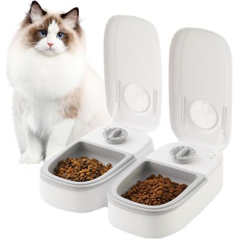 Distributore automatico di cibo per gatti con cubetti di ghiaccio - Ciotola doppia per cani di piccola taglia - Distributore di cibo secco e umido per gatti, timer 48 ore (1/5)