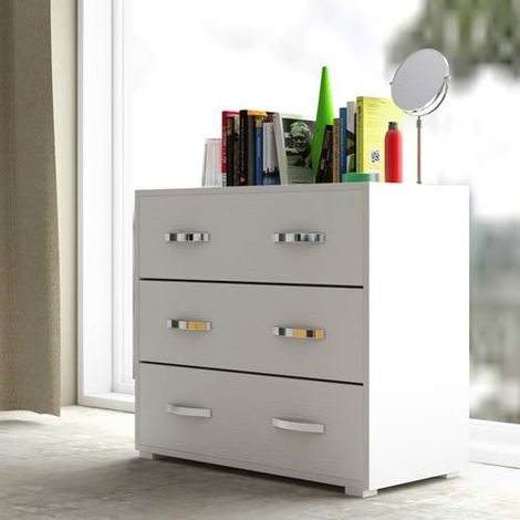 Cassettiera cameretta bianco frassinato con 3 cassetti