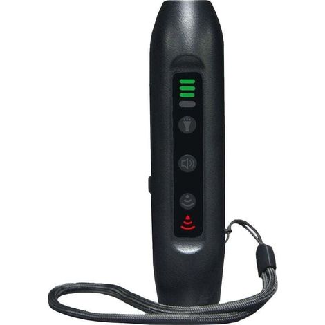 Portable and rechargeable ultrasonic dog repellent with smart high-brightness flashlight and LED indicator, black. 3 modes. (1/5)