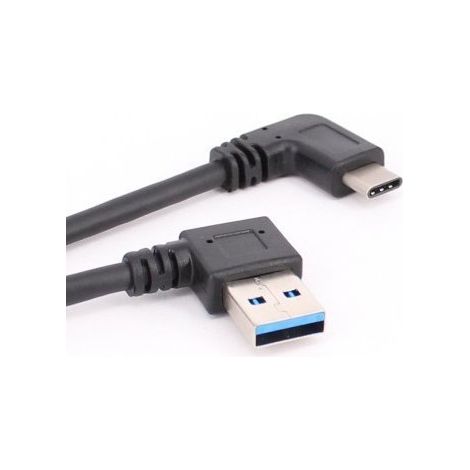 Type-C 3.1 male connector at 90 degrees to USB 3.0A male connector at right angle and double side bend for mobile phones and tablets. (1/5)