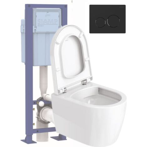 Pack inodoro suspendido sin reborde compacto DURAVIT ME BY STARCK + asiento + soporte SIAMP + placa negra