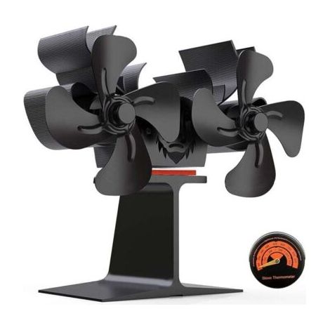 Ventilateur de poêle à bois à double moteur Ventilateurs de cheminée à 8 pales Ventilateur de cheminée non électrique Ikodm