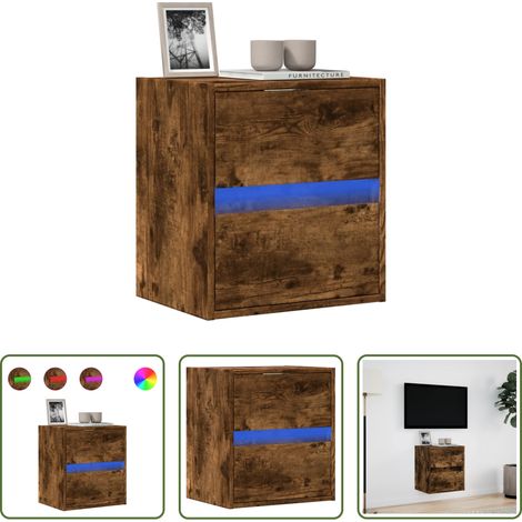 Armoire TV murale -  Meuble TV mural avec lumières LED chêne fumé 41x31x45 cm (1/5)