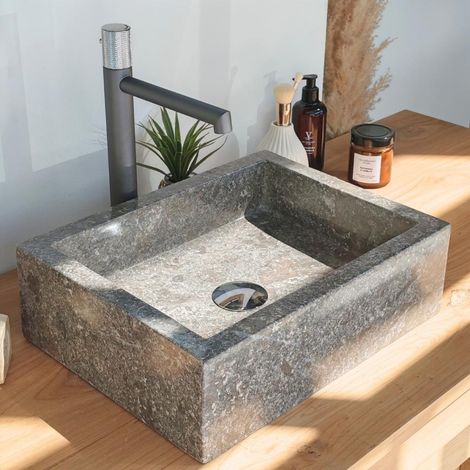 Lavabo sobre encimera cuarto de baño Milán rectángulo 30 x 40 cm gris (1/5)