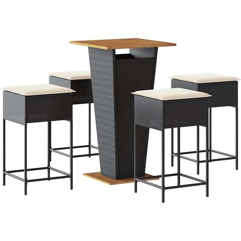 Maison Exclusive - Set Bar da Giardino 5 pz con Cuscini in Polyrattan Nero (1/5)