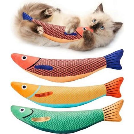 Lot de 3 jouets pour chat en forme de poisson saury, jouet à mâcher pour chat, jouet à l'herbe à chat. (1/5)
