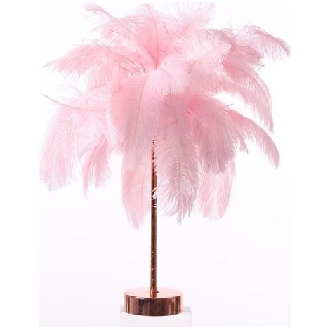 Lampe de chevet LED, forme pissenlit, fil de cuivre, plume rose romantique (1/5)