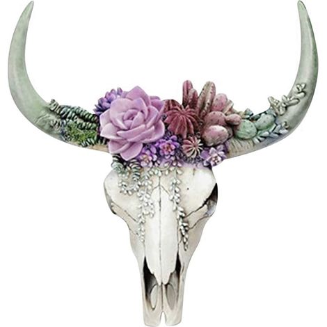 Tête De Vache Murale - Sculpture En Résine 3D Avec Plantes Succulentes - Décoration Intérieure Pour Salon Bureau Couloir - 1 Pièce (1/5)