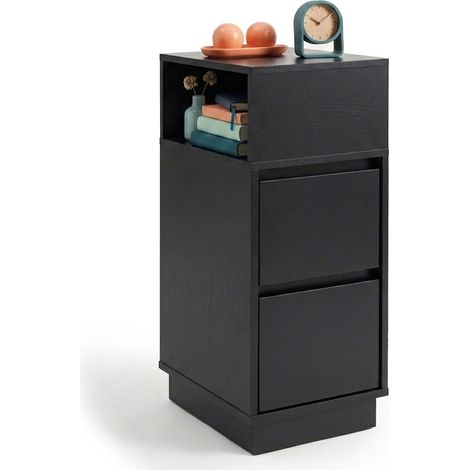 Relaxdays bedside table, 2 drawers, 1 open shelf, HxWxD: 64 x 24 x 30 cm, bedroom, black (1/5)