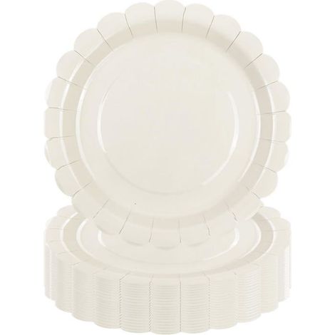 50 assiettes en carton ivoire, 23 cm festonnées, vaisselle jetable pour anniversaire et événements festifs (1/5)
