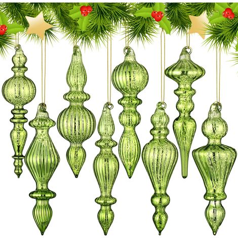 Lot de 8 Embouts de Noël en Verre Mercure de 15,2 cm à Suspendre - Décorations Assorties pour Sapin de Noël Vintage (Vert Frais) (1/5)