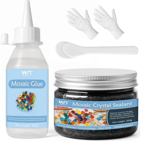 Kit de bricolage mosaïque avec colle et coulis applicateur, gants pour mosaïque en verre, décoration d'intérieur (mastic de jointoiement noir) (1/5)