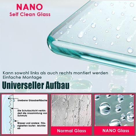 SONNI 110x200cm Walk in Paroi de douche, NANO ESG 8mm, Paroi de douche en verre avec stabilisateur