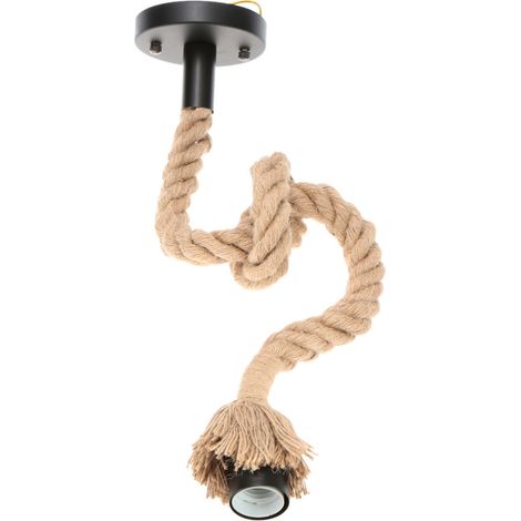Suspension en corde de chanvre vintage - Lampe pendante style industriel, douille E27, 50 cm, pour restaurant maison (1/5)