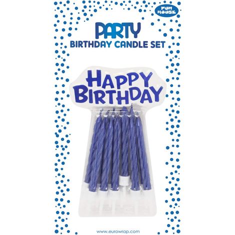 Un Lot De 12 Bougies D'Anniversaire + 12 Porte-Bougies + Un support "Happy Birthday"- Couleur : Bleu - Bougies D'anniversaire, Anniversaire, Happy Birthday (1/5)