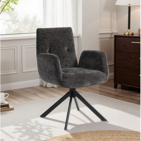 Poltrona girevole 60x61x88 cm nera in poliestere con capitonné e piedi regolabili (1/4)