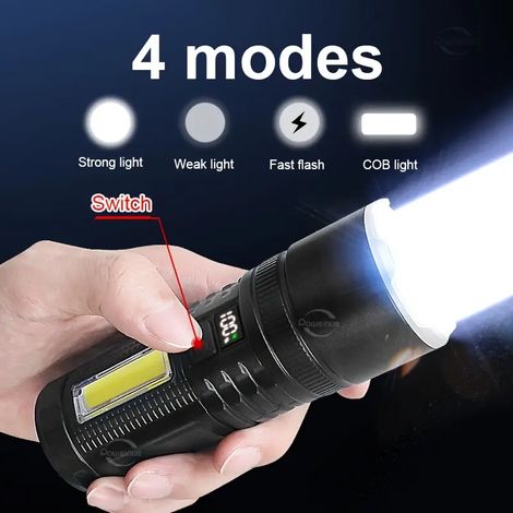 Neue, leistungsstarke LED-Taschenlampe mit großer Reichweite, wiederaufladbar, mit weißem Laser, Zoom und Digitalanzeige für den Außenbereich.