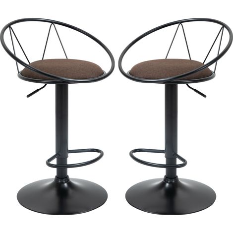 Set 2 Sgabelli da Bar 51x46x78/100 cm in Metallo Nero e Marrone (1/5)