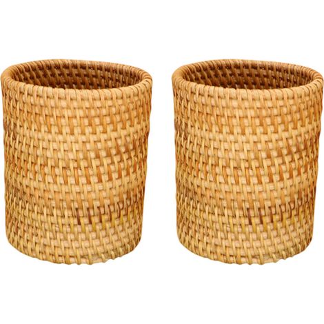 Umweltfreundlicher Stiftehalter aus Rattan, handgefertigter Schreibtischorganizer aus Weide, handgefertigter Make-up-Pinselhalter, Dekoration im rustikalen Stil für Zuhause und Büro, nachhaltige Aufbe