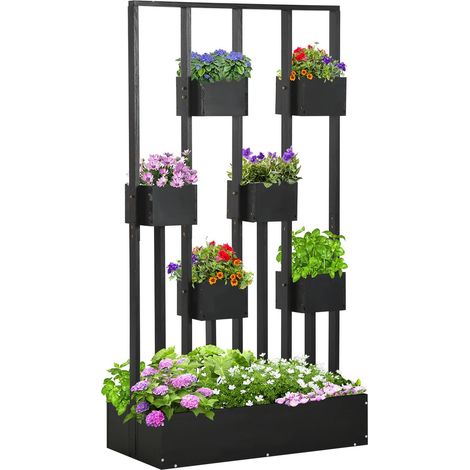 Blumenkasten, Hochbeet, Pflanzkasten Mit Rankhilfe, Modulares Design, Wand-Gemüsebeet Für Terrasse, Massivholz, Schwarz, 90 X 45 X 170 Cm