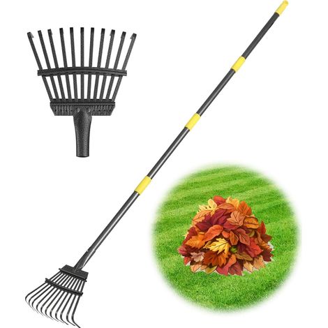 Garden Rake Small Leaf Rake Heavy Duty 70" Metal Garden Rake with 11 Teeth 8.5" Wide Adjustable Steel Handle for Lawn, Yard, Shrub (1/5)