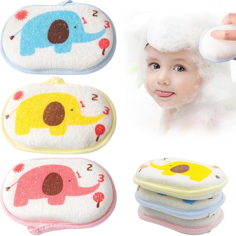 3 Pièces Eponge Bebe Bain, Éléphants Eponge Bebe, Naturelles Eponge de Bain, Eponge Douche Corps,Éponge de Douche Naturelle, Trois Couches de Protection, pour Bébés, Enfants et Nouveau-Nés (1/5)