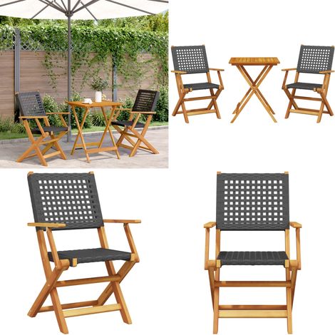 Set da Bistrot 3 pz Nero in Polyrattan e Legno Massello - Sedie da giardino - Mobili da esterno