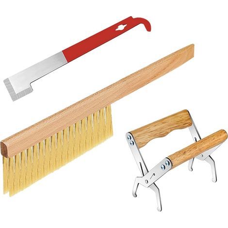 Outil de ruche pour apiculteurs, y compris grattoir de lève-cadre en J, support de poignée de cadre d'abeille, brosse d'apiculture en bois (1/5)